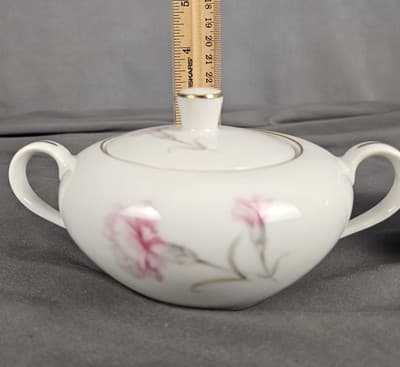Vintage Royal Court Carnation Sugar Bowl W Lid Creamer Set Gold Trim - Thumbnail 9