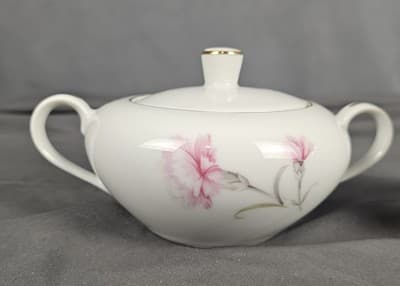 Vintage Royal Court Carnation Sugar Bowl W Lid Creamer Set Gold Trim - Thumbnail 12