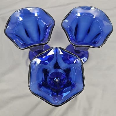 Anchor Hocking Cobalt Blue Footed Dessert Cups Petal Rim Sherbet Glass Set/3 - Thumbnail 4