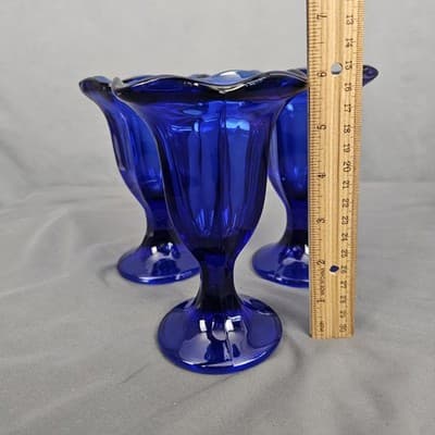 Anchor Hocking Cobalt Blue Footed Dessert Cups Petal Rim Sherbet Glass Set/3 - Thumbnail 6