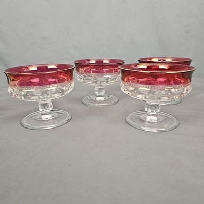 Tiffin Franciscan King's Crown Coupe Dessert Glasses Cranberry Set 4 Excellent - Thumbnail 2