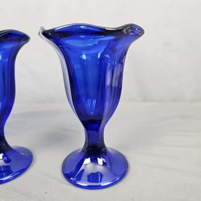 Anchor Hocking Cobalt Blue Footed Dessert Cups Petal Rim Sherbet Glass Set/3 - Thumbnail 2