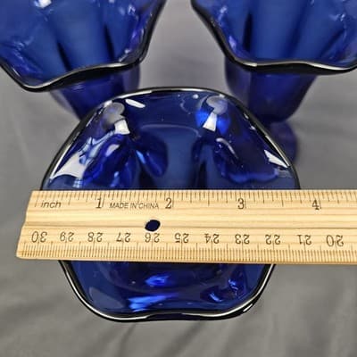 Anchor Hocking Cobalt Blue Footed Dessert Cups Petal Rim Sherbet Glass Set/3 - Thumbnail 8