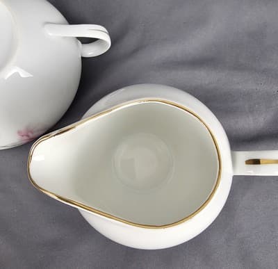 Vintage Royal Court Carnation Sugar Bowl W Lid Creamer Set Gold Trim - Thumbnail 6