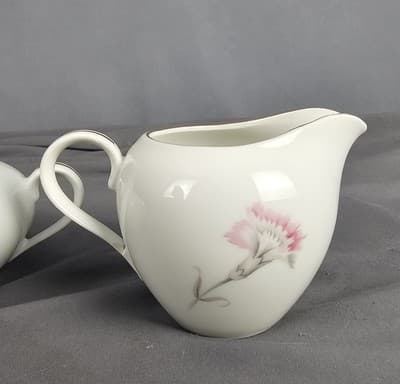 Vintage Royal Court Carnation Sugar Bowl W Lid Creamer Set Gold Trim - Thumbnail 13