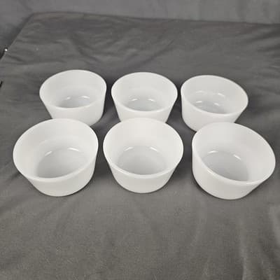 6 Glasbake Ramekin Custard Bake Cups Milk Glass White Bowls Flan Baking 4-5 oz - Thumbnail 2
