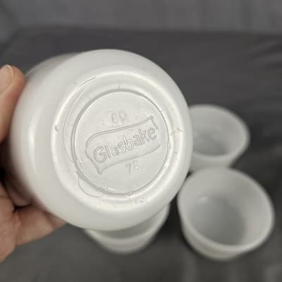 6 Glasbake Ramekin Custard Bake Cups Milk Glass White Bowls Flan Baking 4-5 oz - Thumbnail 4