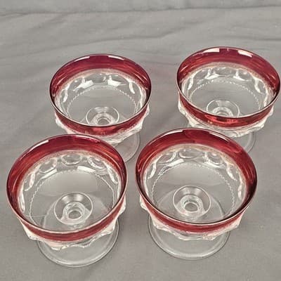 Tiffin Franciscan King's Crown Coupe Dessert Glasses Cranberry Set 4 Excellent - Thumbnail 4