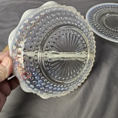 Vintage Moonstone Opalescent Hobnail Bowls and Plater - Thumbnail 10