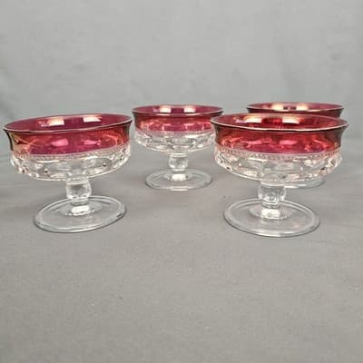 Tiffin Franciscan King's Crown Coupe Dessert Glasses Cranberry Set 4 Excellent - Thumbnail 3