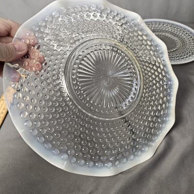 Vintage Moonstone Opalescent Hobnail Bowls and Plater - Thumbnail 5