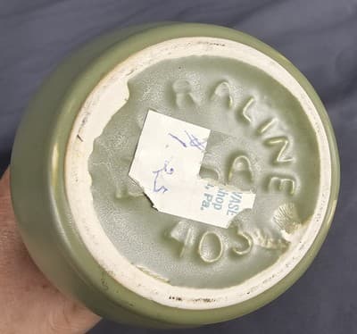 Vintage McCoy USA Floraline Avocado Olive Green Matte Flower Bud Vase #403 MCM - Thumbnail 4