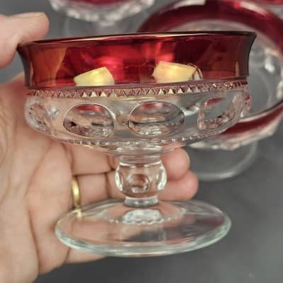 Tiffin Franciscan King's Crown Coupe Dessert Glasses Cranberry Set 4 Excellent - Thumbnail 5