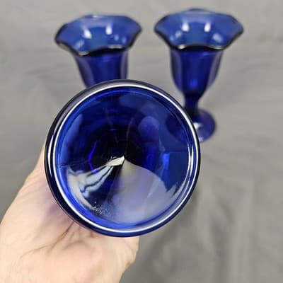 Anchor Hocking Cobalt Blue Footed Dessert Cups Petal Rim Sherbet Glass Set/3 - Thumbnail 5