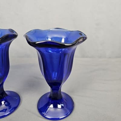 Anchor Hocking Cobalt Blue Footed Dessert Cups Petal Rim Sherbet Glass Set/3 - Thumbnail 3
