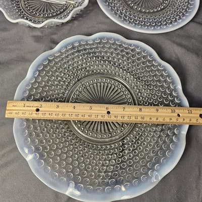 Vintage Moonstone Opalescent Hobnail Bowls and Plater - Thumbnail 4