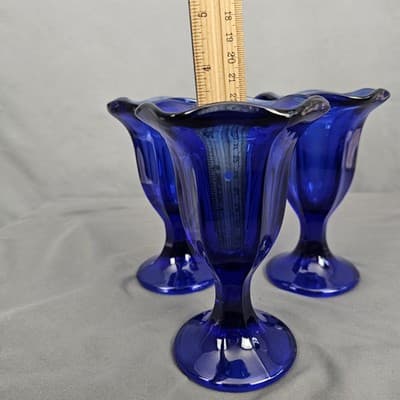 Anchor Hocking Cobalt Blue Footed Dessert Cups Petal Rim Sherbet Glass Set/3 - Thumbnail 9