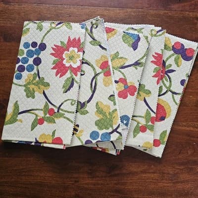 Vintage Retro Fabric 5 pieces each 26"x25.5" Floral The look of Stitching - Thumbnail 4