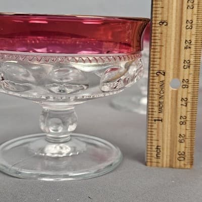 Tiffin Franciscan King's Crown Coupe Dessert Glasses Cranberry Set 4 Excellent - Thumbnail 7