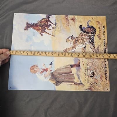 VTG Colt's Patent Fire Arms Manufacturing Co 1991 Metal Advertising Sign Horse - Thumbnail 6