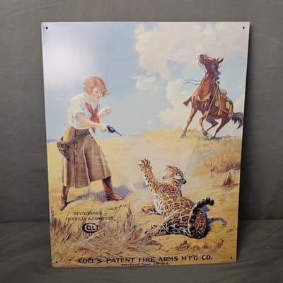 VTG Colt's Patent Fire Arms Manufacturing Co 1991 Metal Advertising Sign Horse - Thumbnail 2