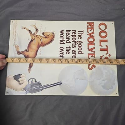 VTG Colt's Patent Fire Arms Manufacturing Co 1991 Metal Advertising Sign Horse - Thumbnail 4