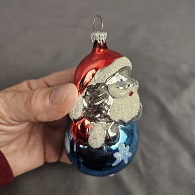 Vintage Santa Ornament Rolly Polly Blue Bulb - Thumbnail 2
