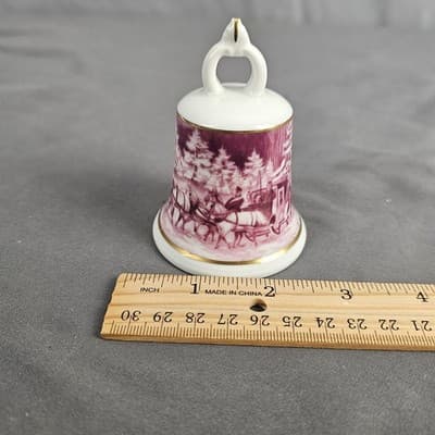 Kaiser W Germany Porcelain Christmas Bell Horse & Carriage Winter Scene 3.25"H - Thumbnail 8