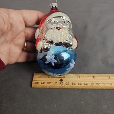 Vintage Santa Ornament Rolly Polly Blue Bulb - Thumbnail 8