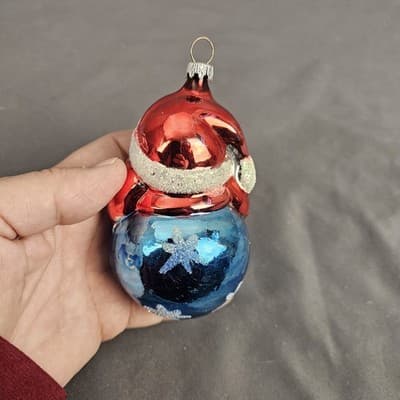 Vintage Santa Ornament Rolly Polly Blue Bulb - Thumbnail 3