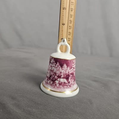 Kaiser W Germany Porcelain Christmas Bell Horse & Carriage Winter Scene 3.25"H - Thumbnail 9