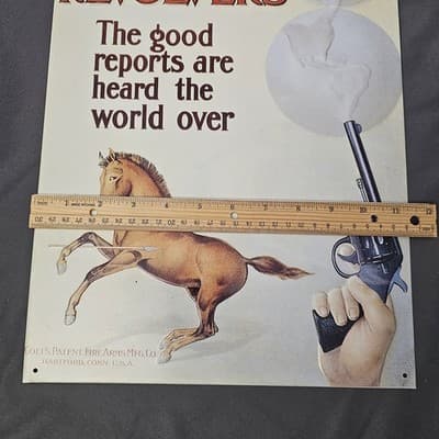 VTG Colt's Patent Fire Arms Manufacturing Co 1991 Metal Advertising Sign Horse - Thumbnail 3