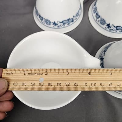 Vtg Corelle Old Town Blue Cup Saucer Set for 4 Onion Hook Handle Cups MCM - Thumbnail 12
