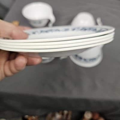 Vtg Corelle Old Town Blue Cup Saucer Set for 4 Onion Hook Handle Cups MCM - Thumbnail 15