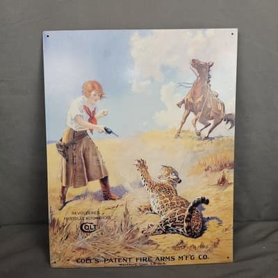 VTG Colt's Patent Fire Arms Manufacturing Co 1991 Metal Advertising Sign Horse - Thumbnail 3