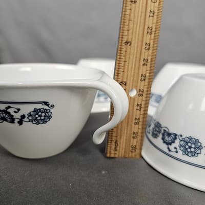 Vtg Corelle Old Town Blue Cup Saucer Set for 4 Onion Hook Handle Cups MCM - Thumbnail 13