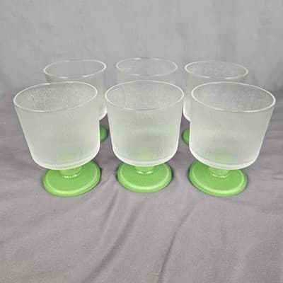 Vintage MCM Footed Texture Glass Cups Green Base Indiana Glass Set of 4 Retro - Thumbnail 2
