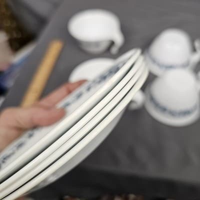 Vtg Corelle Old Town Blue Cup Saucer Set for 4 Onion Hook Handle Cups MCM - Thumbnail 16