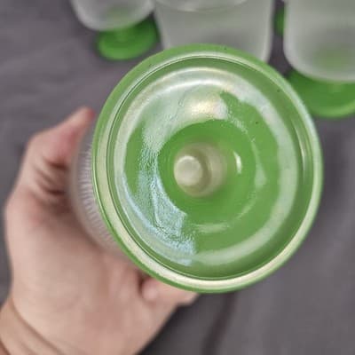 Vintage MCM Footed Texture Glass Cups Green Base Indiana Glass Set of 4 Retro - Thumbnail 8