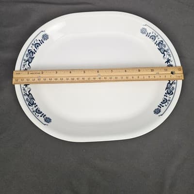 Vtg Corelle Old Town Blue Onion Floral Oval 12 Inch Platter USA Cottagecore - Thumbnail 3