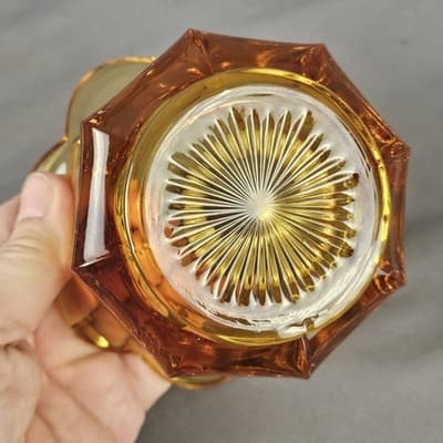 Vintage Fostoria Frosted Coin Glass Pedestal Wedding Bowl With Lid - Amber - Thumbnail 5
