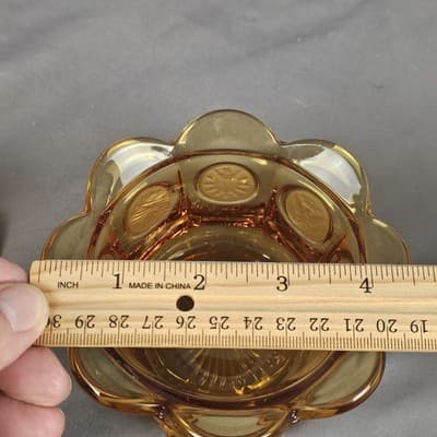 Vintage Fostoria Frosted Coin Glass Pedestal Wedding Bowl With Lid - Amber - Thumbnail 7