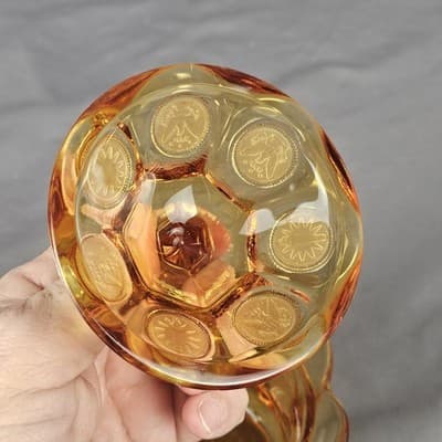 Vintage Fostoria Frosted Coin Glass Pedestal Wedding Bowl With Lid - Amber - Thumbnail 6