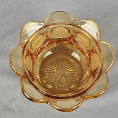 Vintage Fostoria Frosted Coin Glass Pedestal Wedding Bowl With Lid - Amber - Thumbnail 4