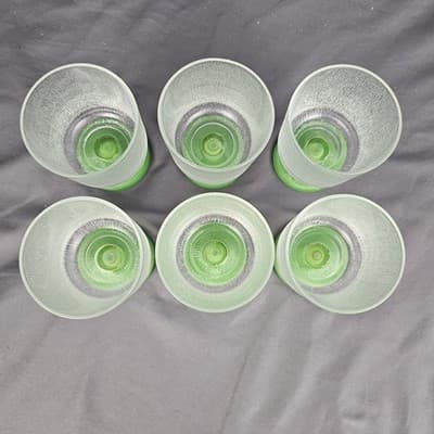 Vintage MCM Footed Texture Glass Cups Green Base Indiana Glass Set of 4 Retro - Thumbnail 7