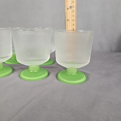 Vintage MCM Footed Texture Glass Cups Green Base Indiana Glass Set of 4 Retro - Thumbnail 10