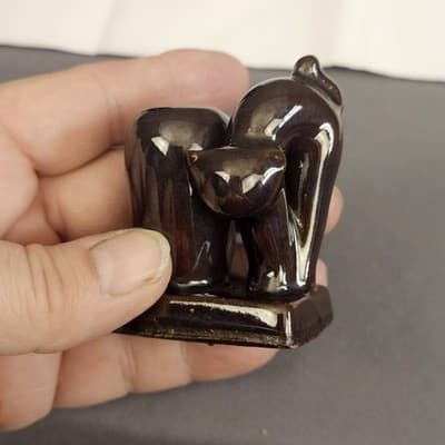 Vintage OCCUPIED JAPAN Redware 2 1/4" SCAREDY BLACK CAT & VASE Toothpick Holder - Thumbnail 14