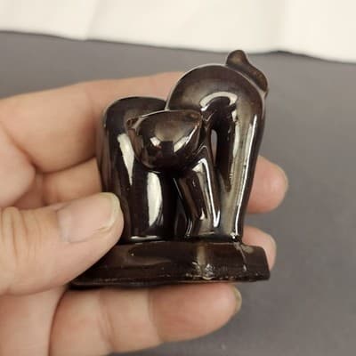 Vintage OCCUPIED JAPAN Redware 2 1/4" SCAREDY BLACK CAT & VASE Toothpick Holder - Thumbnail 13