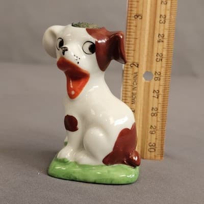 Vintage Puppy Spotted Dog Pin Cushion Figurine Happy Made in Japan Porcelain - Thumbnail 9