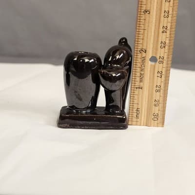 Vintage OCCUPIED JAPAN Redware 2 1/4" SCAREDY BLACK CAT & VASE Toothpick Holder - Thumbnail 11